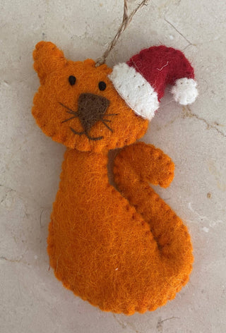 Felted Wool "Christmas Cat" ornament, available in 5 Colors