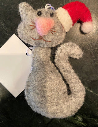 Felted Wool "Christmas Cat" ornament, available in 5 Colors