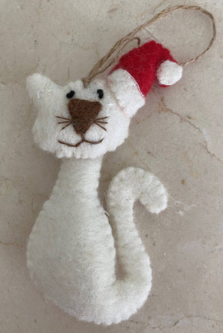 Felted Wool "Christmas Cat" ornament, available in 5 Colors