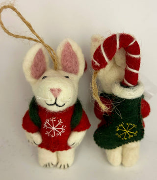 Handmade Felt "Christmas Bunny w Stocking Backpack" ornament