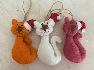 Felted Wool "Christmas Cat" ornament, available in 5 Colors