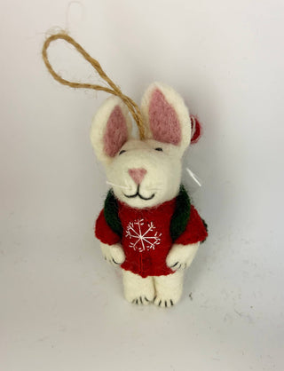 Handmade Felt "Christmas Bunny w Stocking Backpack" ornament