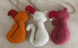 Felted Wool "Christmas Cat" ornament, available in 5 Colors