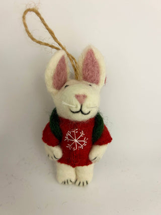 Handmade Felt "Christmas Bunny w Stocking Backpack" ornament