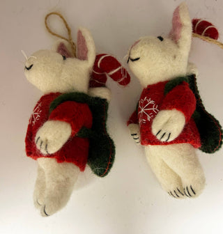 Handmade Felt "Christmas Bunny w Stocking Backpack" ornament