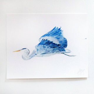 "Blue Heron in Flight" Watercolor Fine Art Print: 8" x 10"