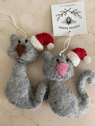 Felted Wool "Christmas Cat" ornament, available in 5 Colors
