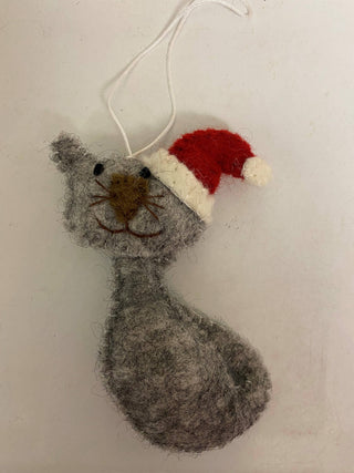 Felted Wool "Christmas Cat" ornament, available in 5 Colors