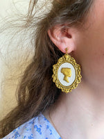 Gold Cameo Dangle Earrings