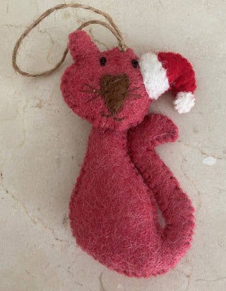 Felted Wool "Christmas Cat" ornament, available in 5 Colors