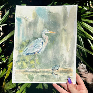 "Swamp Friends" Watercolor Fine Art Print: 8" x 10"