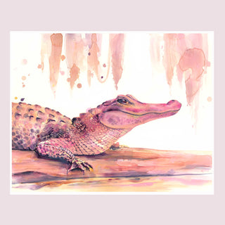 "Pink Alligator" Watercolor Fine Art Print