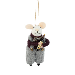 Felt White Mouse with Wine Bottle Ornament