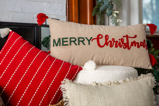 Merry Christmas Embroidered Pillow