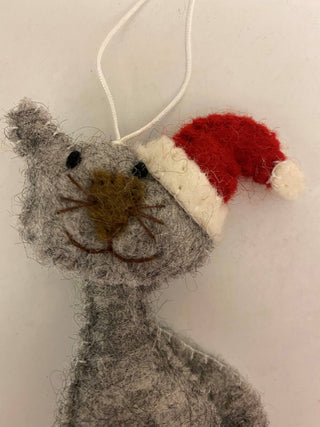 Felted Wool "Christmas Cat" ornament, available in 5 Colors