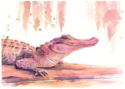 "Pink Alligator" Watercolor Fine Art Print: 5" x 7"