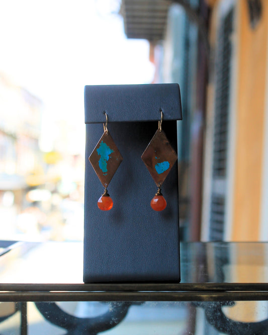 Diamond Verdi Gris Earrings Orange Agate by Beatrixbell