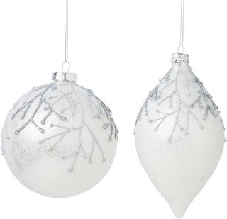 A14172 2 Asst'd glass ball&drop orns,frosted white,s