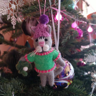 Handmade Felt Mistletoe Meows Christmas Cat Ornament