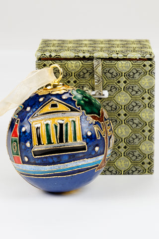 Streetcar, Cathedral and House Kitty Keller Ornament (Blue Background)