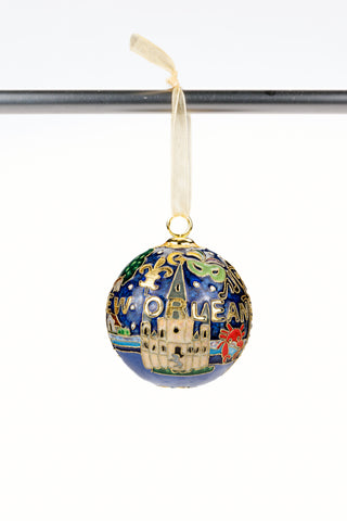 Streetcar, Cathedral and House Kitty Keller Ornament (Blue Background)