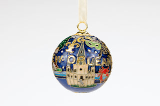 Streetcar, Cathedral and House Kitty Keller Ornament (Blue Background)