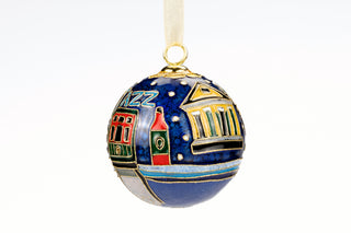Streetcar, Cathedral and House Kitty Keller Ornament (Blue Background)