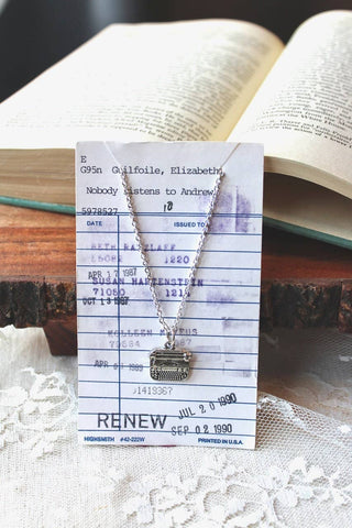 Silver Tone Typewriter Charm Necklace, Stories Live On Past: 18