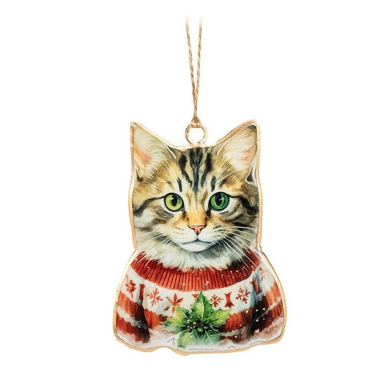 Tabby Cat in Sweater Ornament-4"H