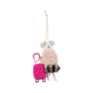 A12806: Felt mouse,sunglses orn,fur coat,pnk suitcase,4.75in