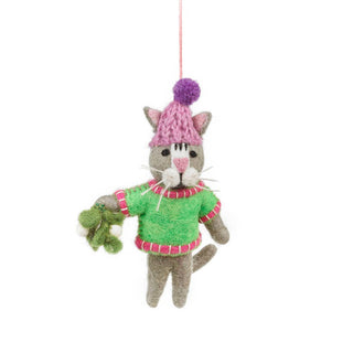 Handmade Felt Mistletoe Meows Christmas Cat Ornament