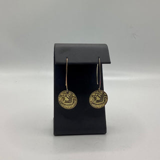 CRESCENT CITY CITYSCAPE ROUND BRASS/SILVER LONGER EARRINGS