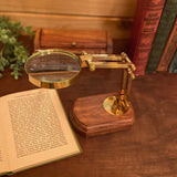 3" Antiqued Brass Desktop Magnifier on olid Wood Base
