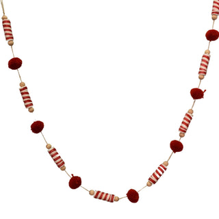 Classic Ribbon Fuzzy Ball Garland 55" - Red/White