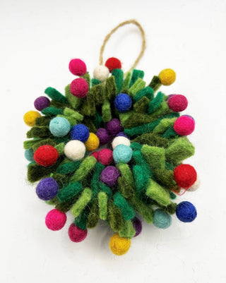 Handmade Felted Wool "Wreath with  Pom Poms" ornament