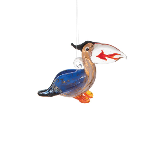 Christmas Pelican Caught Fish Glass Ornament