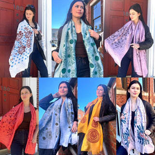 Screen Printed Silk Blend Scarves, made by hand in Vietnam