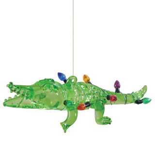 Christmas Alligator With Lights Glass Ornament