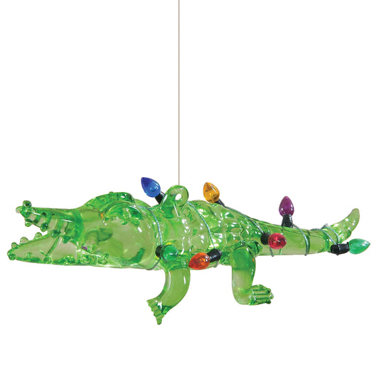 Christmas Alligator With Lights Glass Ornament