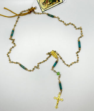 Blue Sea Sediment Tube Bead Station Rosary