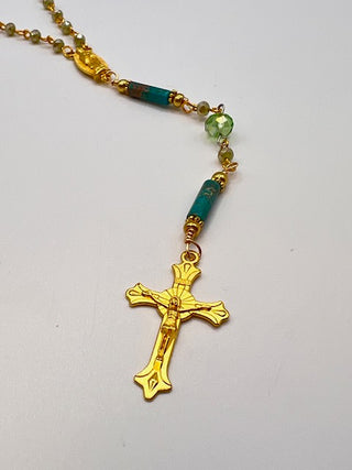 Blue Sea Sediment Tube Bead Station Rosary