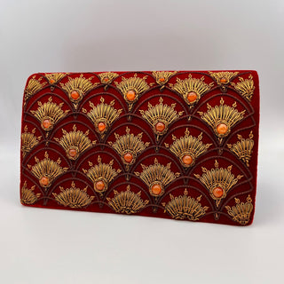 Cinnabar Red Velvet Art Deco Peacock Clutch