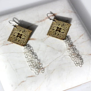 Cross Earrings in Brass & Silver