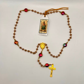 Faceted Metallic-Plated Coin Glass Bead Rosary
