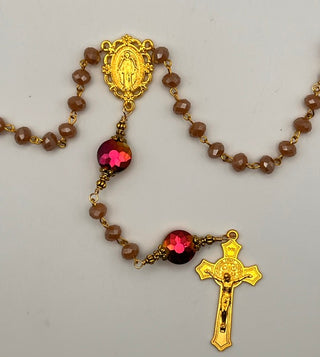 Faceted Metallic-Plated Coin Glass Bead Rosary