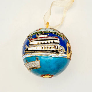 Santa Gator on Dock Cloisonne Ornament