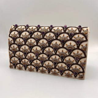 Ivory Faux Suede Peacock Feather Clutch