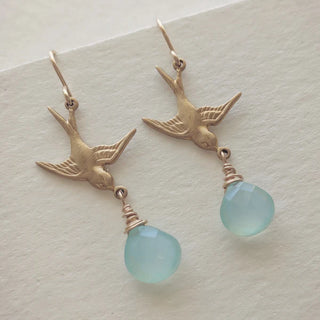 Little Bird Earrings - Light Blue Chalcedony