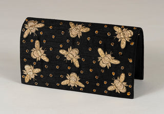 Black Velvet Clutch with Gold Bees