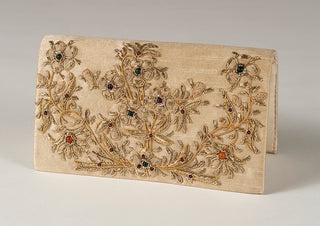 White Silk Clutch with Moonstone Gemstones